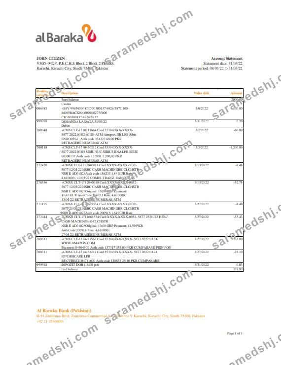Pakistan Al Baraka bank statement Excel and PDF template